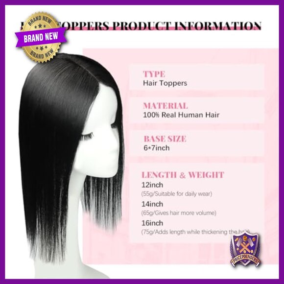 Real Human Hair Topper 12 Inch 55g Large Base 360 Coverage for Thinning Hair main image 2